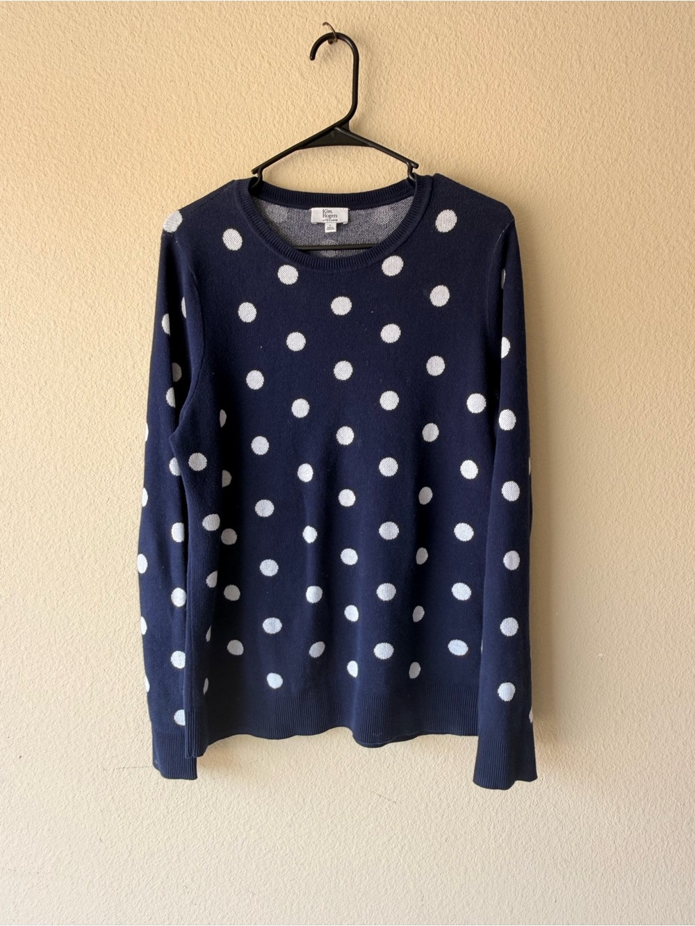 Kim Rogers Navy and White Polka Dot Crewneck Sweater